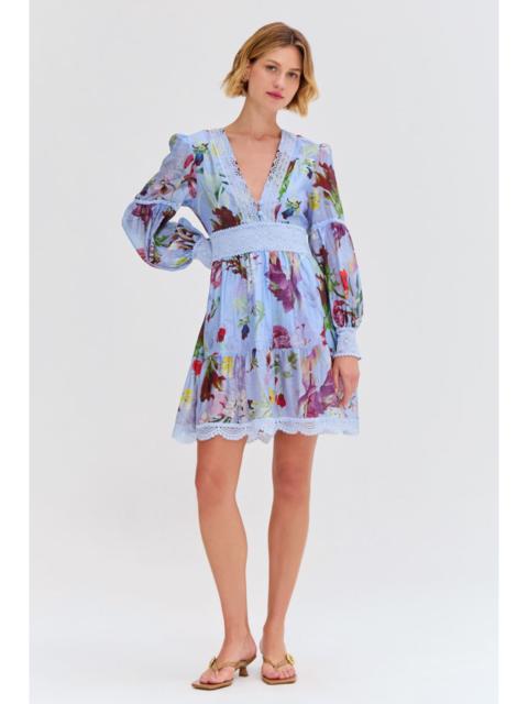 LILY FLOWER LONG SLEEVE PLUNGE MINI DRESS