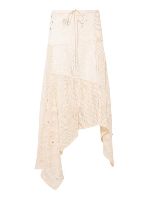 Felipe Asymmetric Lace Midi Skirt white