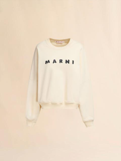 IVORY COTTON CREWNECK T-SHIRT WITH PRINTED MARNI LOGO