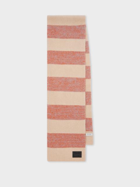 Women's Pink and Beige Lambswool-Blend Block Stripe Scarf