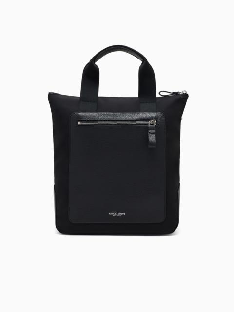 SMALL SHOPPER BAG IN RECYCLED NYLON AND PEBBLED LEATHER