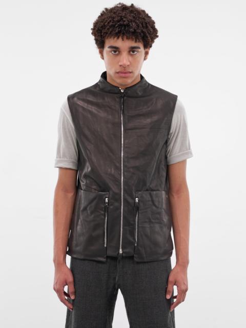 Black Leather 6-Pocket Zip Vest