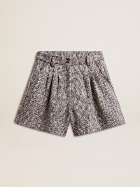 Women’s ecru brown shorts in herringbone wool