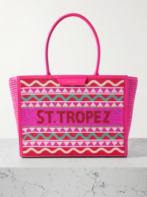 St. tropez Beaded Raffia And Leather Tote