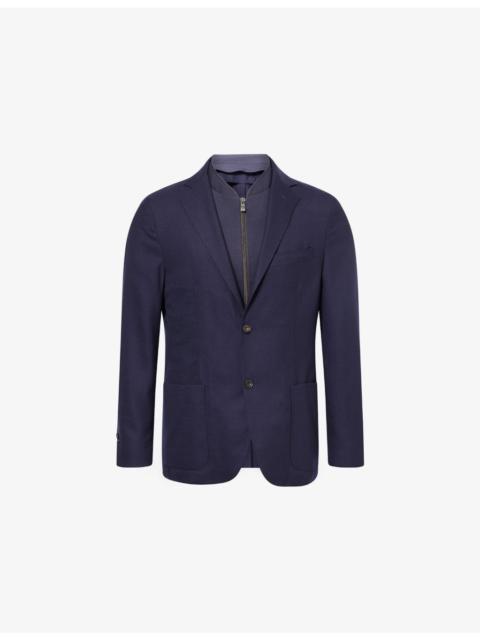 Contrast-Panel Notch-Lapels Wool Blazer