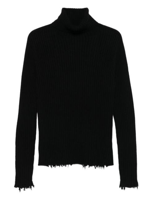 ribbed frayed-edge sweater