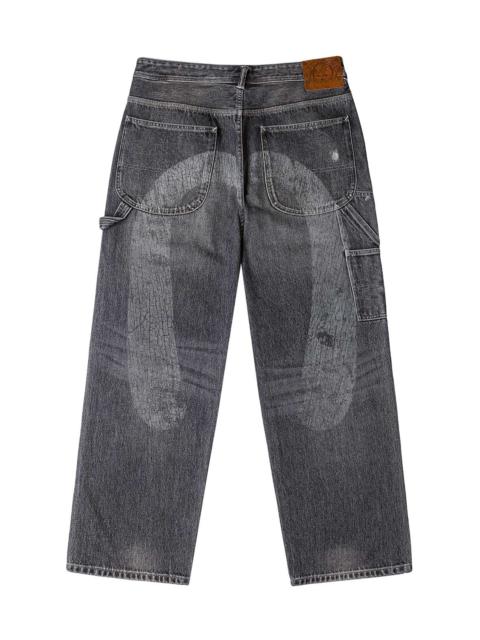Washed and Distressed Daicock Print Relax Fit Jeans