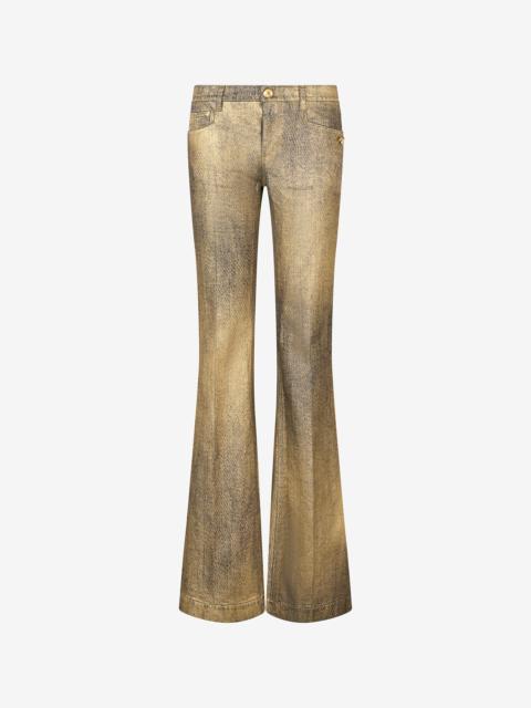 Gold And Blue Flared Jeans With Faded Wash