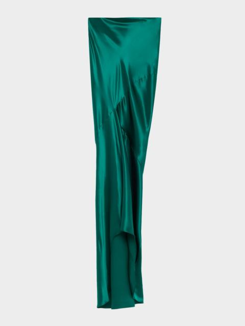 Asymmetric Satin Maxi Skirt With Train
