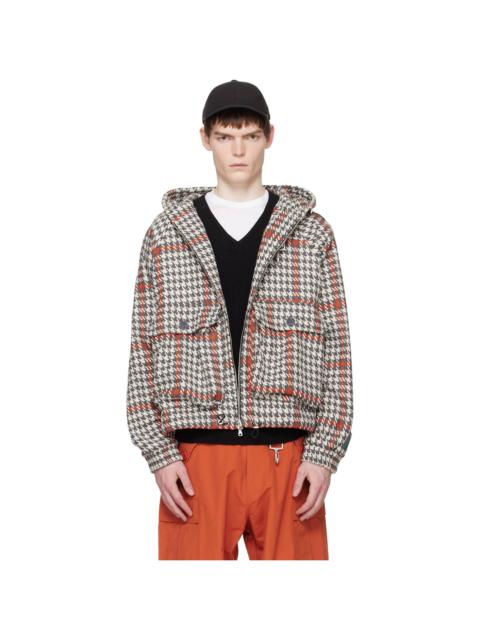 Grau & Orange Wool Houndstooth Hooded Cargo Jacket