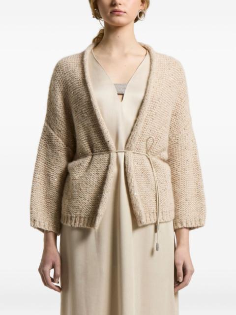 sequin-embellished belted cardigan