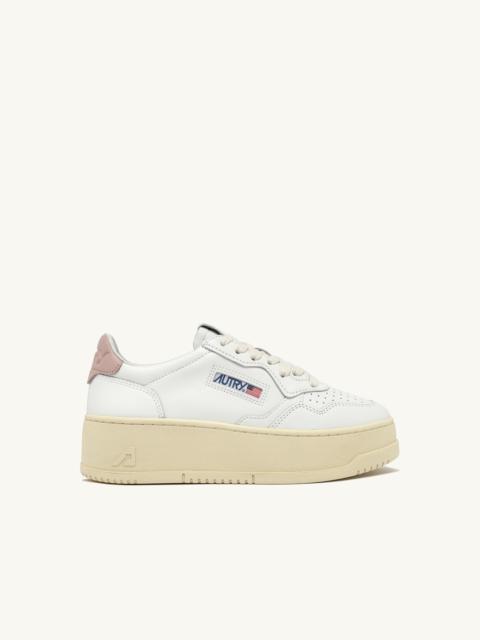 MEDALIST PLATFORM SNEAKERS IN WHITE AND POWDER PINK LEATHER