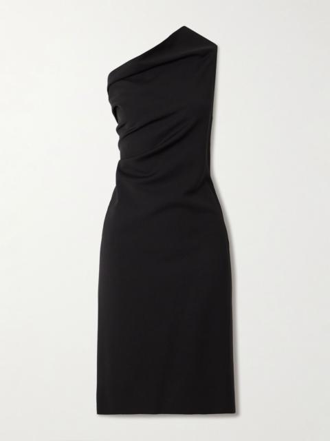 Athena one-shoulder draped wool-blend mini dress Black