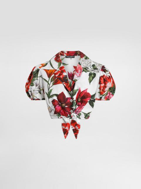 Flower-print poplin shirt
