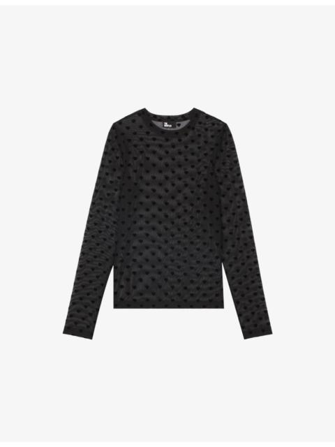 Heart-Pattern Long-Sleeved Mesh Top