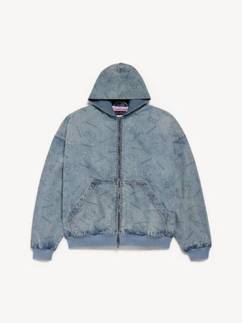 Women's Handrawn Bows Denim Jacket in Iced Blue