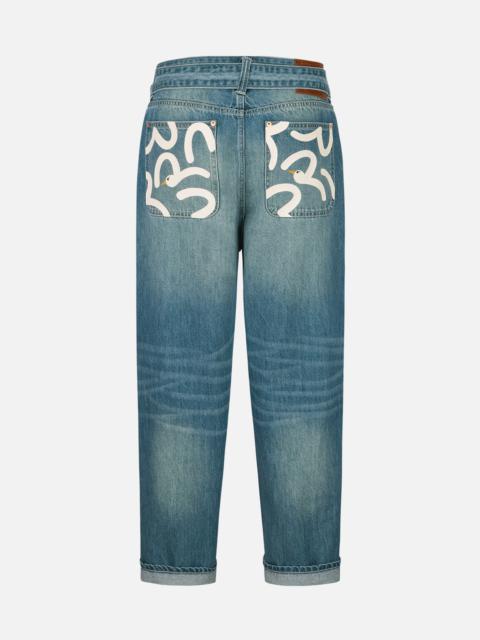 Playful Seagull Print Pocket Loose Fit Jeans #2038