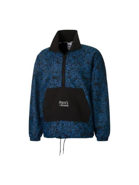 PUMA x Mr Doodle Crossover Graffiti Printing Contrasting Colors Cardigan Stand Collar Jacket Blue 53