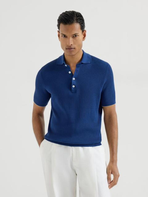 Cotton half English rib knit polo shirt