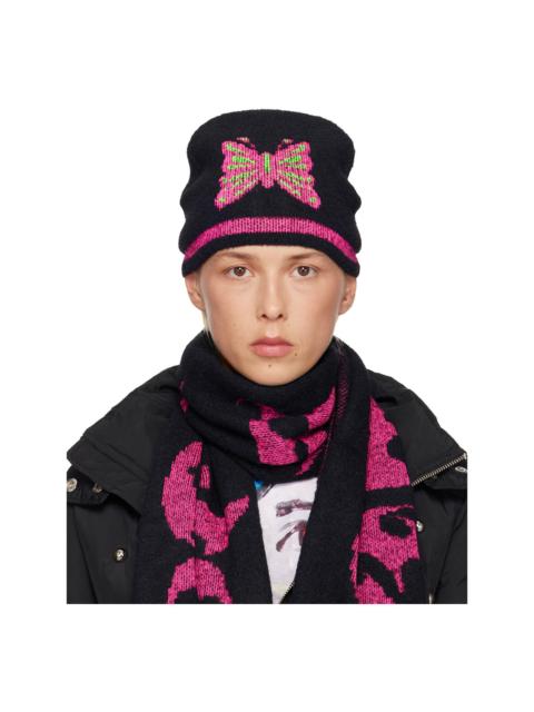 Black & Pink Cyber Butterfly Beanie