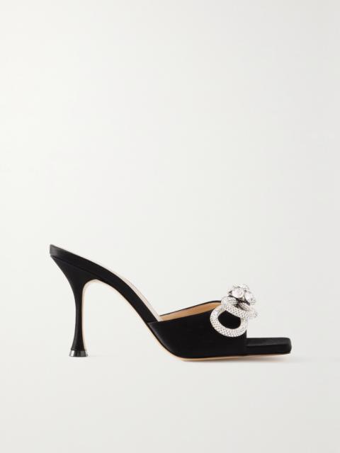 Double Bow Crystal-embellished Satin Mules