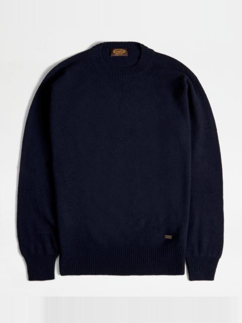 CASHMERE BLEND ROUND-NECK PULLOVER - BLUE