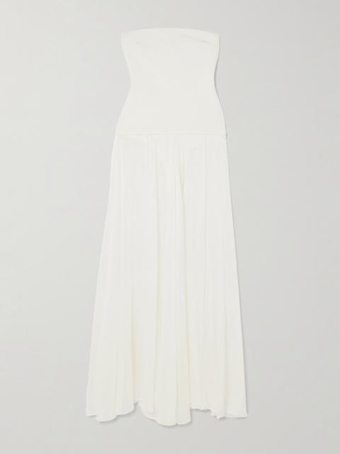 Aire Strapless Ponte And Linen And Silk-blend Midi Dress