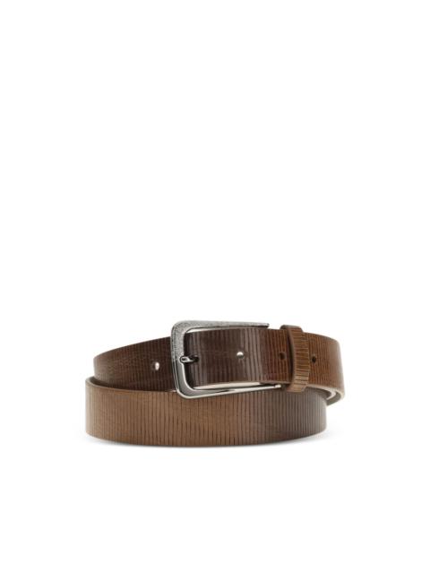 textured buckle leather belt