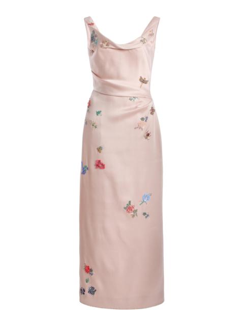 Embellished Draped Midi Cocktail Dress light pink