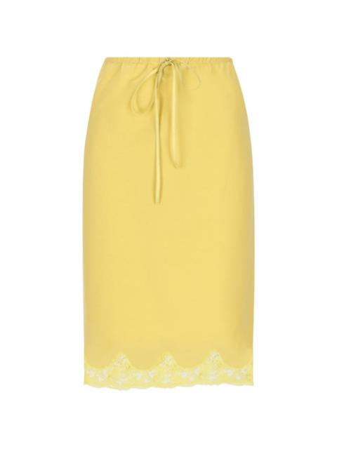 lace-trim drawstring midi skirt