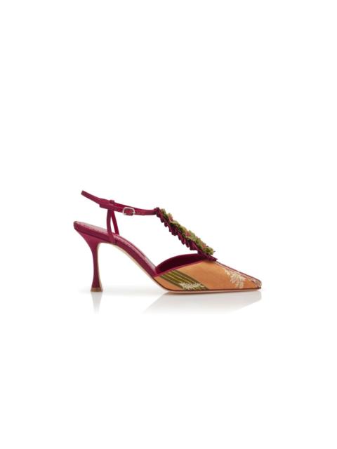 Red Silk Rosettes Detail T-Bar Pumps
