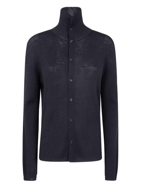 ribbed high-neck cardigan