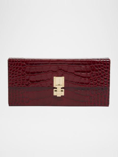 T-Latch Glossed Croc-Effect Leather Clutch Bag