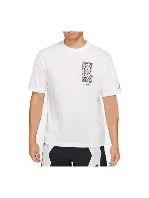 Men's Jordan Dri-FIT Zion Basketball Printing Sports Knit Round Neck Short Sleeve White T-Shirt DH05