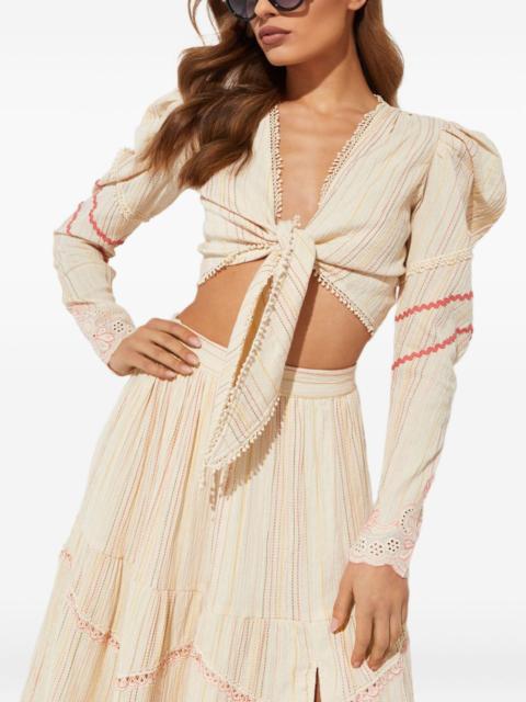 puff-sleeve linen blouse