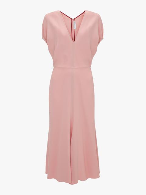 Blouson Detail Midi Dress In Antique Pink