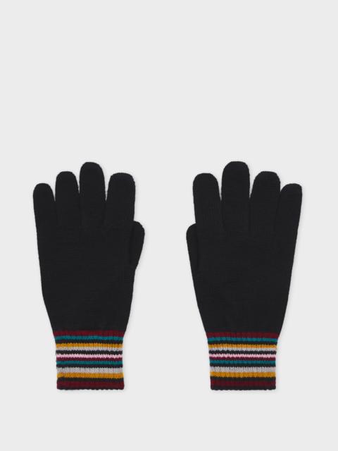 Women's Black Merino Wool 'Signature Stripe' Gloves