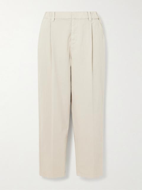 Cropped Pleated Stretch-cotton Twill Tapered Pants