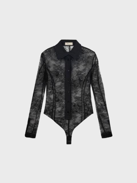 VALENCIENNES LACE BODY-SHIRT WITH DENIM INSERTS