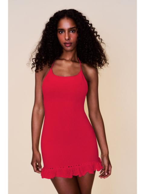CROCHET HALTER MINI DRESS