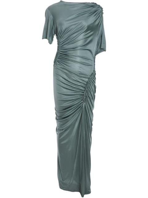 asymmetric ruched midi dress