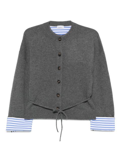 button-fastening tie-waist cardigan