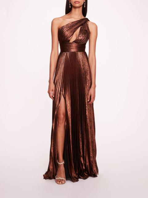 METALLIC LAME PLEATED GOWN