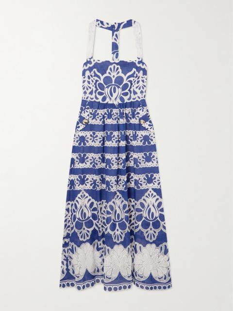 Mavaro Lace-trimmed Embroidered Cotton-blend Midi Dress