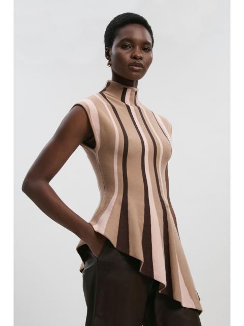 Stripe Viscose Blend Asymmetric Hem Knit Top
