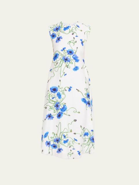 Floral Print Hammered Viscose Midi Dress