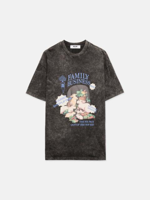 Black T-shirt in marbled jersey with "Family Business" print
