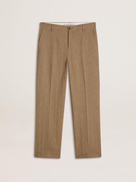 Tailored pants in sand-colored chevron linen blend