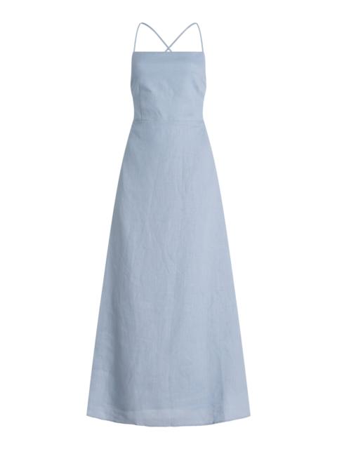 Exclusive Riviera Lori Open-Back Linen Maxi Dress blue