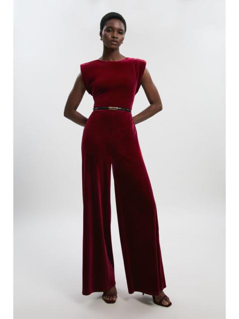 Stretch Velvet Strong Shoulder Jumpsuit
